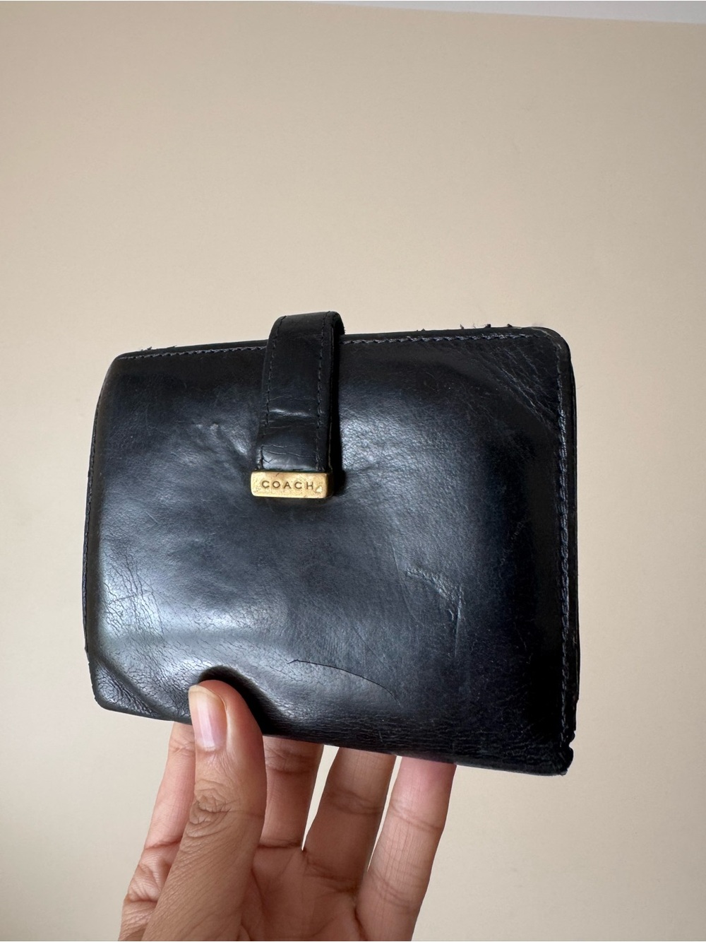 Vintage Coach Bifold Wallet in Black Water Buffalo Leather